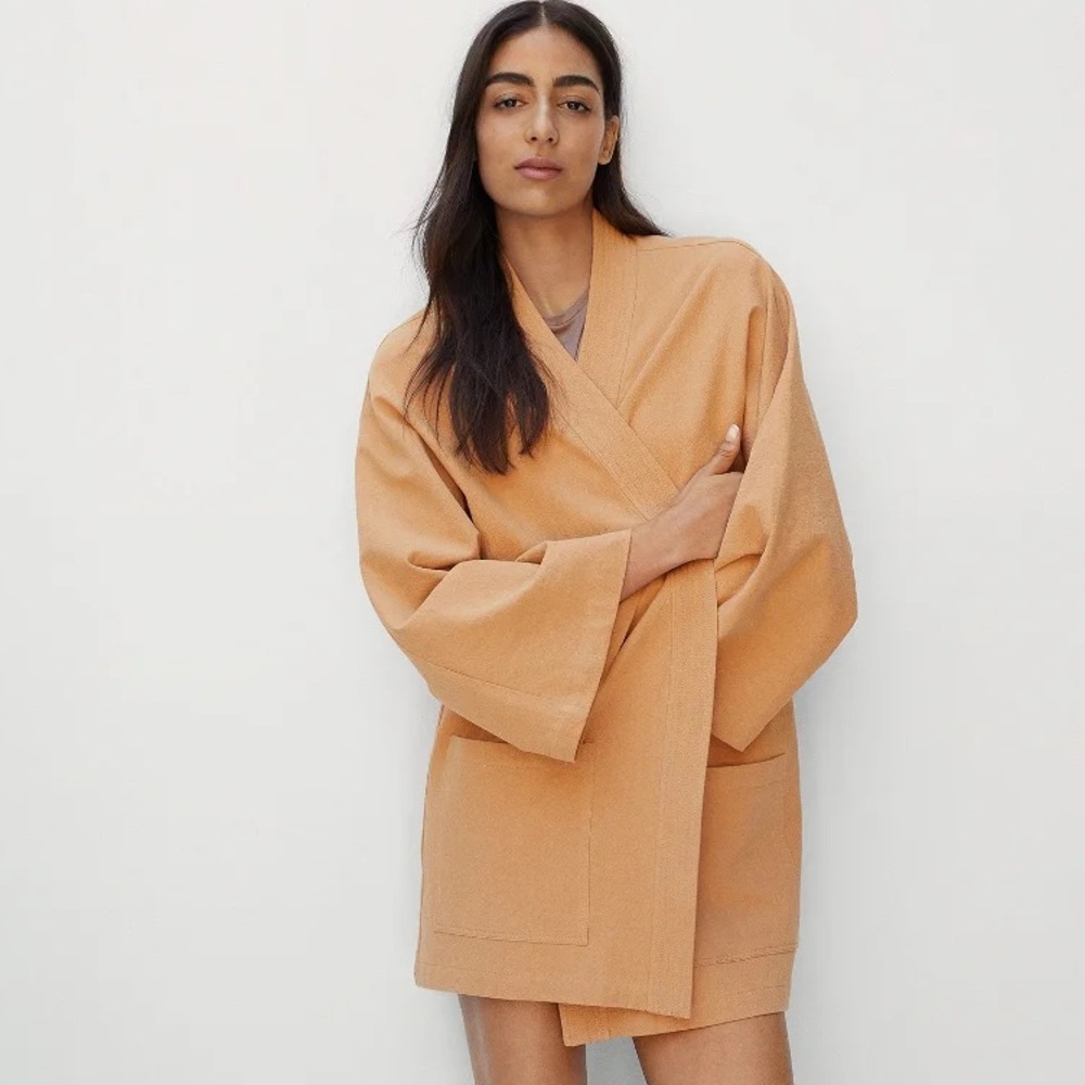 Mango Kimono Linen Jacket Coat Coverup Oversized One Size Minimalist Zara